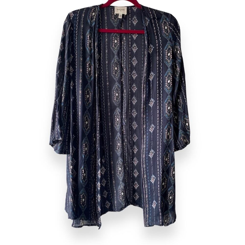 Haute Hippie Tribe Blair Navy Boho Printed Oversized Fit Open Front Kimono XXS